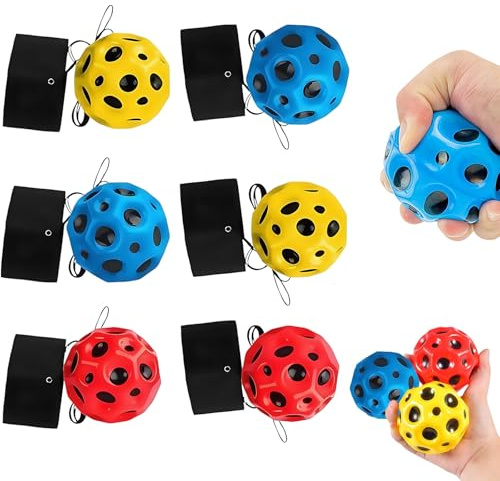 Pddenality 6 PCS Large Bouncy Balls with Wrist Straps, bouncing ball for Outdoor Games Sports Training Active Play (Red Blue Yellow)