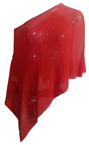 Asymmetrisk stickad poncho kropp en del het tjej skimmer stickad sjal sommar ren poncho spets topp, Röd, en storlek