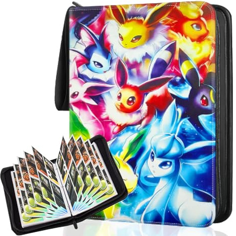 SupaWeiss 50 Page Trading Card Binder,Card Binder 4 pocket,Trading Card Albums for Hold 400 Cards,PU Leather Card Folder with Zipper,Waterproof Card Book Holder for Card Collection