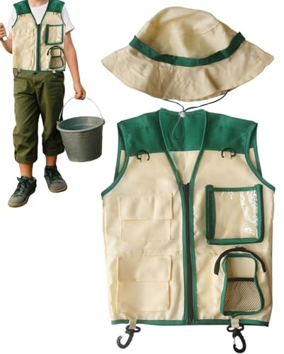 Gilet Da Esploratore Per Bambini - Set Da Esploratore Da 18 Pollici, Attrezzatura Da Avventura Sintetica, Gilet Unisex E Cappello Per L'apprendimento All'aperto, Escursioni, Campeggio, Picnic Sulla Sp