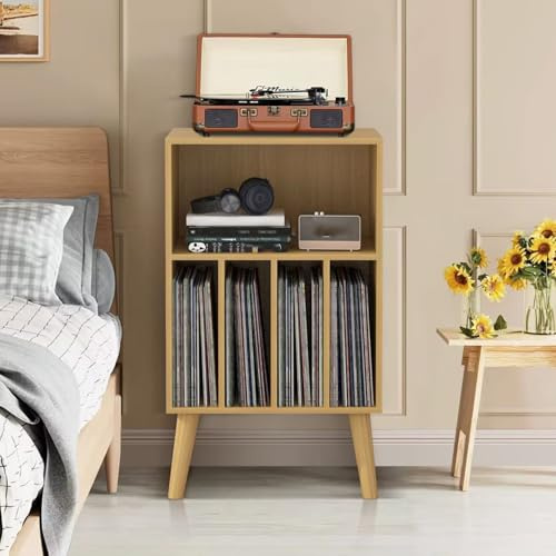 JDPYURV Mobile Hifi Supporto Multimediale,Mobile Stereo hi fi Rack,Vintage in Legno Massello con Gambe Metallo, Design a Griglia Aperta, Ripiani Legno Spesso E0(Yellow,Solid Wood)