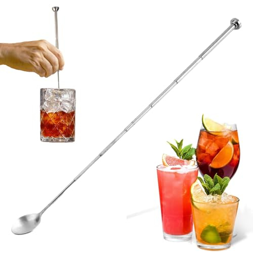 Cuchara de barra telescópica - Cucharra mezcladora extensible de acero inoxidable con mango largo | Cucharra agitar café, cuchara para cóctel de bebidas para hornear, cocinar, bebidas, Bar, cocina,