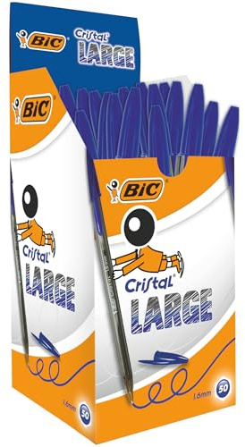 BIC 880656 Kugelschreiber Cristal large – 50 Kulis in Blau – Strichstärke 0,6 mm - breit – Dokumentenecht