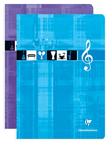 Clairefontaine 3134C A Stapled Music Notebook - A4 21x29,7 cm - 96 Pages 10 Spans with Lines - White Paper 90 g - Laminated Card Cover - Random Colour