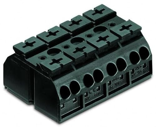 WAGO 862-504 4-Conductor Chassis-Mount Terminal Strip, for 3 MM Ø Screw and NUT, Black, 00 MM², 4 MM², 4, Without Ground Contact, 4-Pole