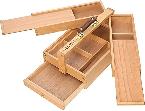 MEEDEN Artist Caja de almacenamiento portátil, plegable, multifunción, de madera de haya, con compartimentos y cajón para suministros de arte