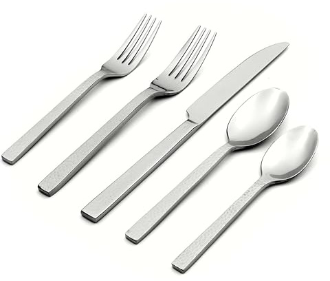 Oneida Chefs Table Hammered 45 Piece Everyday Flatware Set, Service for 8, 18/0 Stainless Steel,Silverware Set