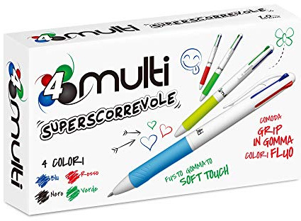 OSAMA, 4 Multi - Set Penne Colorate 4 Colori, 12 Pezzi - Penna Multicolore a Sfera, 1.0 mm, con Inchiostro Nero, Blu, Rosso e Verde, Ideale per Cartoleria e Cancelleria Scuola, Università e Ufficio