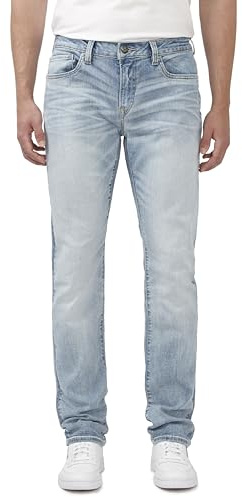 Buffalo David Bitton Men's Slim Ash Jeans, Crinkled Mid Blue, 36 30
