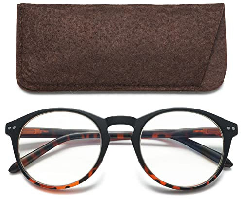 Twinkleyes Anti Blaulicht Lesebrille Hochwertig Federscharnier Herren Damen Retro Rund Brillen brille ohne sehstärke mit Blaulichtfilter +0 1.0 1.5 2.0 2.5 3.0 3.5 4.0 (Braun(1 Stück), 0)