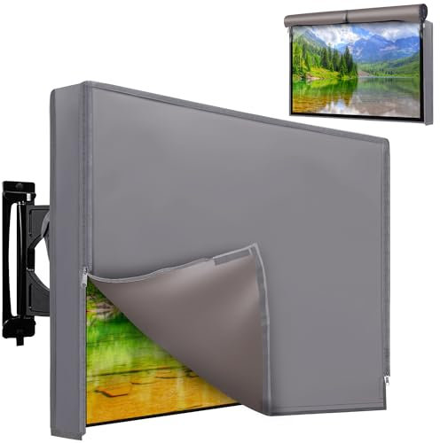 Outdoor TV Abdeckung 40-43 Zoll mit Bodendichtung, 600D wetterfeste TV Displayschutzfolie mit wasserdichtem Reißverschluss, untere Abdeckung passt für die meisten Flachbildfernseher, Halterungen