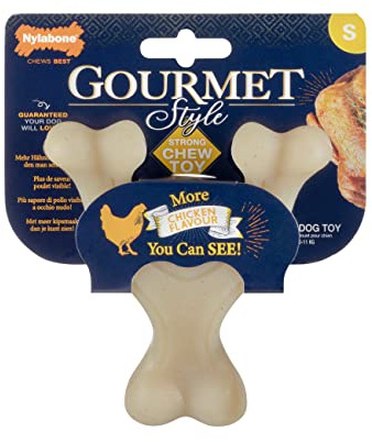 Nylabone Force maximale, Robuste, extrême, Gourmet, Jouet à mâcher pour Chiens, avec goût de Poulet supplémentaire dans l'os Entier, Petit, pour Chiens 0-11kg