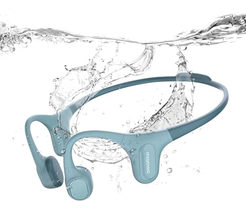 mojawa Run Plus Bone Conduction Headphones, Open-Ear Bluetooth Headphones, 32GB MP3 Player, IP68 Waterproof Swimming Earbuds, Deep Bass, Secure Fit for Running, Gym and Daily Use, Blue
