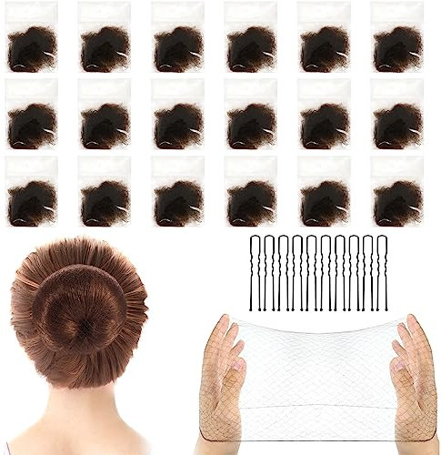 Qufiiry 24 Stück Unsichtbares Haarnetz Mit 10 Stück Haarnadeln, Elastisches Haarnetz für Dutt, Haarknoten Herstellung für Frauen, Mädchen
