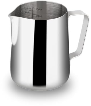 watchget Milchaufschäumkrug 350 ml/600 ml/900 ml/1500 ml (340.2 g/567.0 g/907.2 g/1,474.2 g) – Edelstahl-Espresso-Krug für Cappuccino, Latte Art, Milchkännchen, Kaffee-Aufschäumer, Tasse, Silber