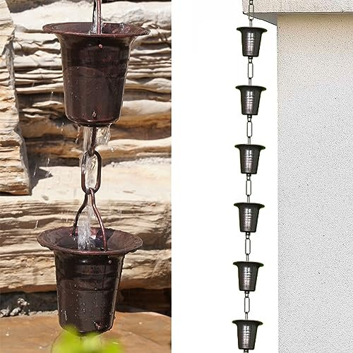 NUNETH Regenkette Regenkette für Dachrinnen und Fallrohre, 8ft 9ft 10ft 12ft 14ft Außen Schweren Regen Fangen Wasser Umlenker, Dekorativen Garten Regen Tassen Glockenspiel (Size : 4.5m/14.7ft)