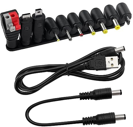 10 Typ Universell DC-Strömadapter, KUOQIY 5.5x2.1 mm Rätvinklig DC-Pluggadapter med 2 Typ Kabel, för Fläktar, Routrar, Skrivbordslampor, Datorer