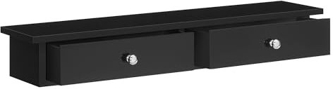 SONGMICS Wandregal, Schweberegal mit 2 Schubladen, bis 15 kg belastbar, 15 x 65 x 10 cm, für Flur, Wohnzimmer, Büro, einfache Montage, platzsparend, modern, Schwarz LWS065B01