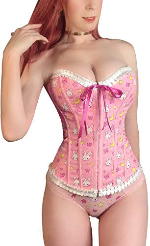LittleForBig Women's Lace Up Boned Overbust Corset Bustier Bodyshaper Top - Usagi Moon S