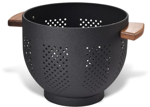 beifeier Passoire Cuisine Avec Manche en Bois et Base Stable, 29 x 22 x 18 cm, Poudre Sûr Alimentaire Enduite, Grande Passoire Métal pour Pâtes, Légumes et Fruits​ (noir mat)