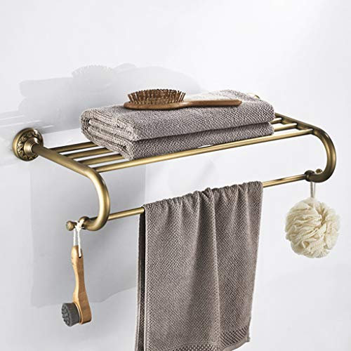 Brass Vintage Home/Hotel Wall Storage Wall Mounted Towel Rack for Kitchen or Bathroom, 2-Tiers Bathroom Storage Shelf Towel Rails, Multifunction Wall-Mounted Towel