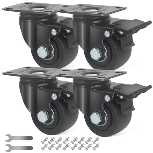RRIUTO Ruedas para Muebles Pesados con Freno, 65MM Ruedas Giratorias, 4 Rueda Pivotantes Grandes Carga de 1500KG, Silencioso y Resistente Nylon Ruedas de Placa Industriales