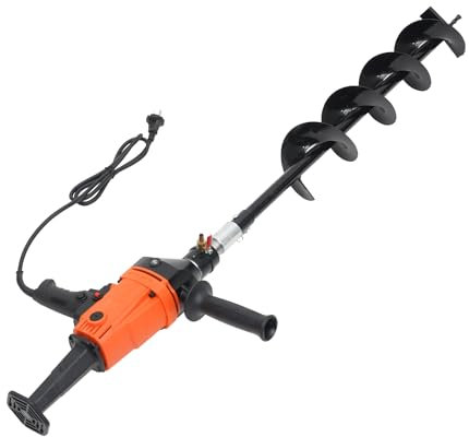 RainWeel Erdbohrer 1900W Elektro Erdlochbohrer Pfahlbohrer Gartenbohrer Bohrerlänge 80cm (Doppelblatt-Bohrer)