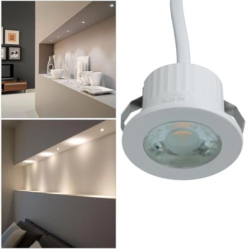 Planetitaly Mini foco Spot moderno blanco LED 3 W empotrado 35 mm redondo luz techo interiores estantes estantes muebles cocina campana 230 V (3000 K)