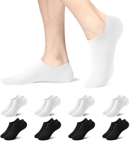fitfets Sneaker Socken Damen Herren Füßlinge 8 Paar mit Rutschfest Silikon, Unsichtbare No Show Sneakersocken Kurz Schwarz und Weiß,39-42