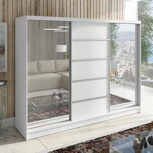 A&J MöbelLand Schwebetürenschrank, Weiß (Weiß)