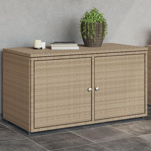 Homgoday Armario de almacenamiento para jardín, color beige, 110 x 55 x 60,5 cm, de ratán sintético, para exteriores, muebles