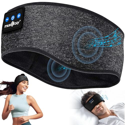 MUSICOZY Schlafkopfhörer Bluetooth 5.4, Schlaf Kopfhörer Sport-Kopfhörer 14+STD Spielzeit Kopfhörer Schlafen mit HiFi-Stereo, Ergonomisch Tech Gadgets für Seitenschläfer (Dunkelschwarz, L)