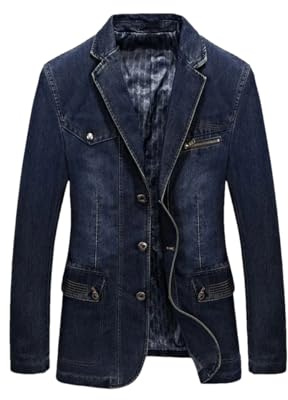 REHJJDFD Herren-Jeansblazer, Anzugjacke, einfarbig, Baumwolle, lässiger Blazer, klassischer gekerbter Kragen, gewaschener Jeansmantel, blau, 3XL