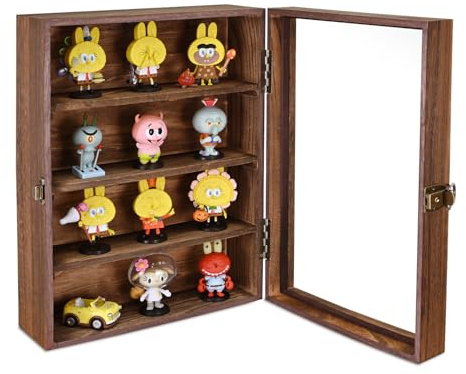Ikee Design Wall Mounted Collectible Display Shelves Case Shadow Box with a Lock and Key and Tempered Glass Top for Displaying Your Valuable and Collection, 12.2 W x 5.4 D x 16.1 H in, Brown Color