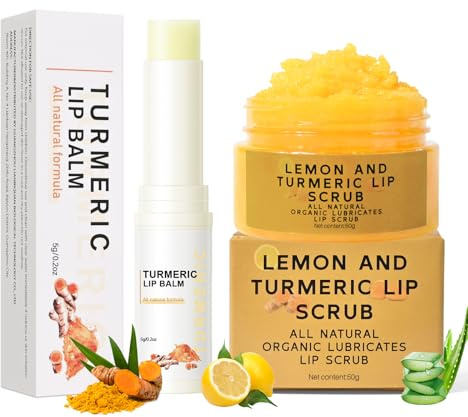 Freeorr Turmeric Lip Treatment Kit for Dark Lips, Lip Scrub&Lip Balm for Smokers, Lip Exfoliator Scrub for Hydration Chapped and Cracked Peel Lips