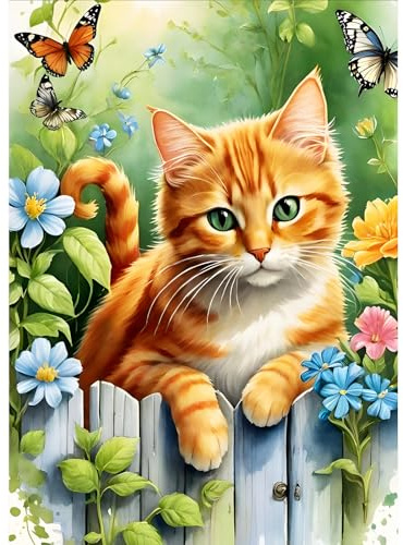 DPHERO Orange Cat Diamond Painting Kits for Beginners Adults,5D DIY Kitten Diamond Art Kits,Round Full Drill Flowers Gem Art Crafts Kits,DIY Painting by Numbers for Home Wall Decor 12x16 inch