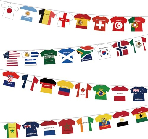 YOFANUP World Football 2026 Flags Bunting, 33ft/10m, 32 Countries Flag Bunting for World Cup Party Decorations, Double Sides Jersey Bunting for Restaurant Bar Club Decor (1 Pack)