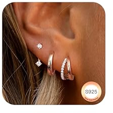 LOLIAS 3 Pairs Rose Gold Earrings for Women Earrings Rose Gold Huggie Hoop Earrings and Studs Hypoallergenic Rose Gold Jewellery for Women Girls