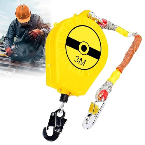 Lifeline auto-retrattile, dispositivo di sicurezza anticaduta per lavori ad alta quota, doppio gancio di chiusura, protezione in altezza, imbracatura di sicurezza retrattile (giallo)