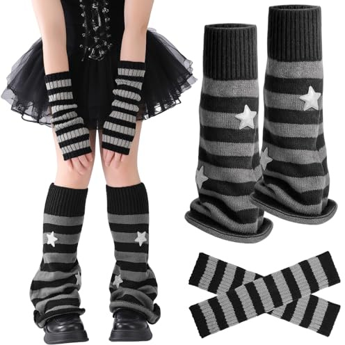 Muorruo Y2K Leg Warmers Set for Ladies and Arm Warmers Set, Retro Star Leg Warmers, Soft Stretchable Warmers for Girls, Women for Streetwear, Dance, Yoga Party, Ballet Accessories (Black)