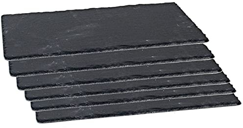 Tradineur - Pack de 6 bandejas rectangulares de Pizarra, Platos para hostelería, Servicio y degustación, Canto rústico, Tabla de Piedra Natural, Aperitivos - 30 x 15 cm