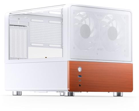 Jonsbo V12 Mini Tower PC-hölje – vit, mikro-ATX, härdat glas och träfront, kompakt, 2 x 120 mm fläkt förinstallerad