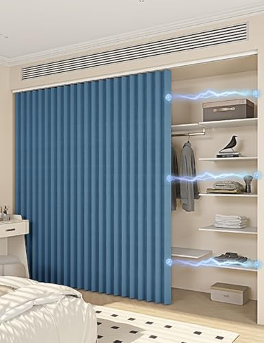 Aeovot Rideau Armoire Dressing Rideau Cache Placard sur Mesure avec Rail Coulissant - Meuble Rideau Cuisine Imperméable Anti-Poussière Rideaux D'armoires pour Étagères sous Evier(Bleu)