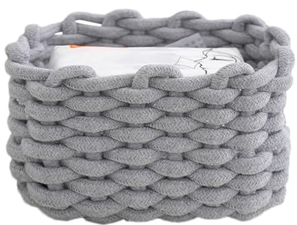 Cesta de cuerda de algodón – Contenedor de almacenamiento tejido, tela suave y duradera, organizador plegable | Organización del hogar para juguetes, lavandería, mantas, armario, baño