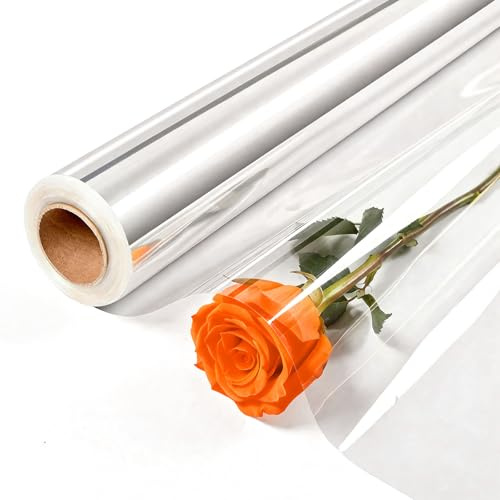 86 cm x 30 m Papel Celofán Transparente 3 Mil, Acetato Transparente y Papel Translúcido para Flores, Ramos de Flores, Cestas de Regalo y Decoraciones de Fiesta