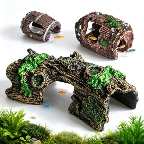 EclipseGuard Decoration Aquarium Cachette Aquarium Bois 3 Pièces