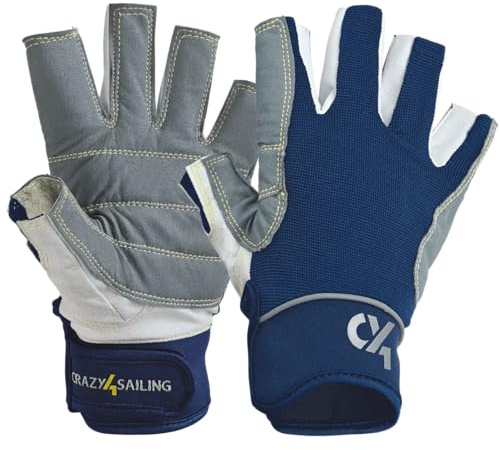 crazy4sailing Guantes de vela para hombre y mujer Racing – 5 dedos libres, color: azul marino, talla: XL