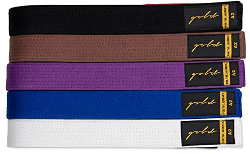 Gold BJJ Jiu Jitsu Belt - Premium Belts with Rank Bar for Stripes - IBJJF Competition Approved, White, A1