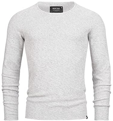 Indicode Herren Loakim Klassischer Strickpullover mit Rundhalsausschnitt | Pullover Herrenpullover Pulli meliert für Männer Optical White, XXL