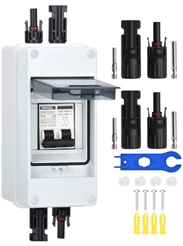 DC Trennschalter PV Anlage Leitungsschutzschalter Sicherungsautomat 2 Polig 30A 12V (12V-400V) Mit Kabel Solarstecker IP65 Wasserdicht Gehäuse